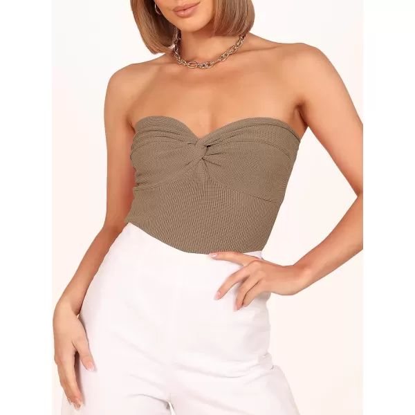 Caracilia Women's Strapless Tube Tops Sexy Sweetheart Neck Ribbed Knit Twist Knot Front Sleeveless Y2K Corset Crop Tank Top