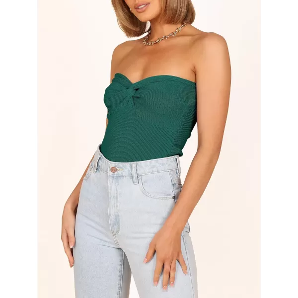 Caracilia Women's Strapless Tube Tops Sexy Sweetheart Neck Ribbed Knit Twist Knot Front Sleeveless Y2K Corset Crop Tank Top