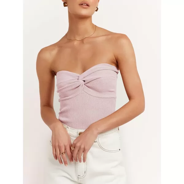 Caracilia Women's Strapless Tube Tops Sexy Sweetheart Neck Ribbed Knit Twist Knot Front Sleeveless Y2K Corset Crop Tank Top
