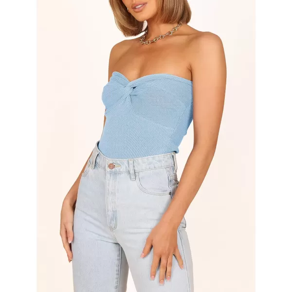 Caracilia Women's Strapless Tube Tops Sexy Sweetheart Neck Ribbed Knit Twist Knot Front Sleeveless Y2K Corset Crop Tank Top