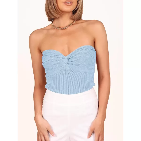 Caracilia Women's Strapless Tube Tops Sexy Sweetheart Neck Ribbed Knit Twist Knot Front Sleeveless Y2K Corset Crop Tank Top