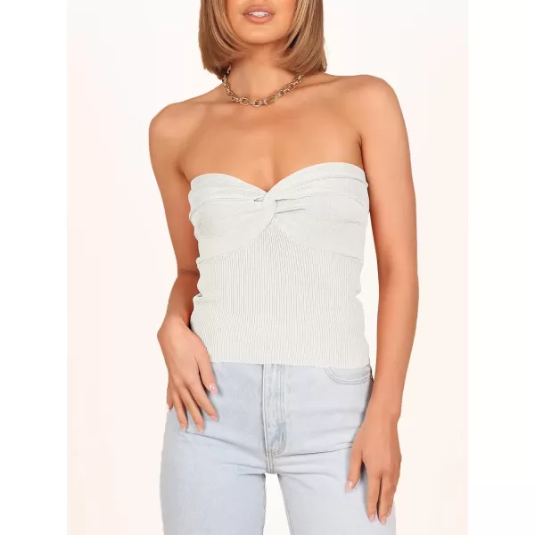 Caracilia Women's Strapless Tube Tops Sexy Sweetheart Neck Ribbed Knit Twist Knot Front Sleeveless Y2K Corset Crop Tank Top