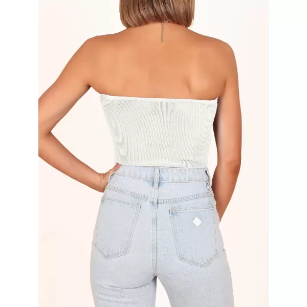 Caracilia Women's Strapless Tube Tops Sexy Sweetheart Neck Ribbed Knit Twist Knot Front Sleeveless Y2K Corset Crop Tank Top