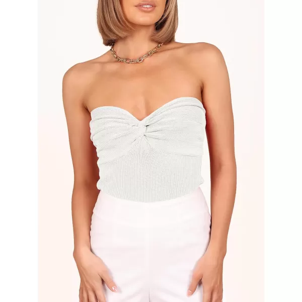 Caracilia Women's Strapless Tube Tops Sexy Sweetheart Neck Ribbed Knit Twist Knot Front Sleeveless Y2K Corset Crop Tank Top
