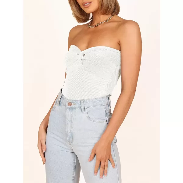 Caracilia Women's Strapless Tube Tops Sexy Sweetheart Neck Ribbed Knit Twist Knot Front Sleeveless Y2K Corset Crop Tank Top