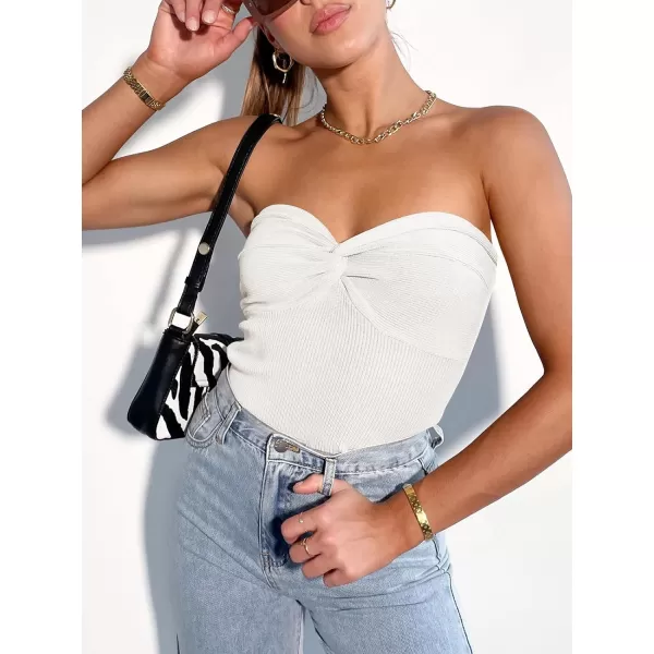 Caracilia Women's Strapless Tube Tops Sexy Sweetheart Neck Ribbed Knit Twist Knot Front Sleeveless Y2K Corset Crop Tank Top