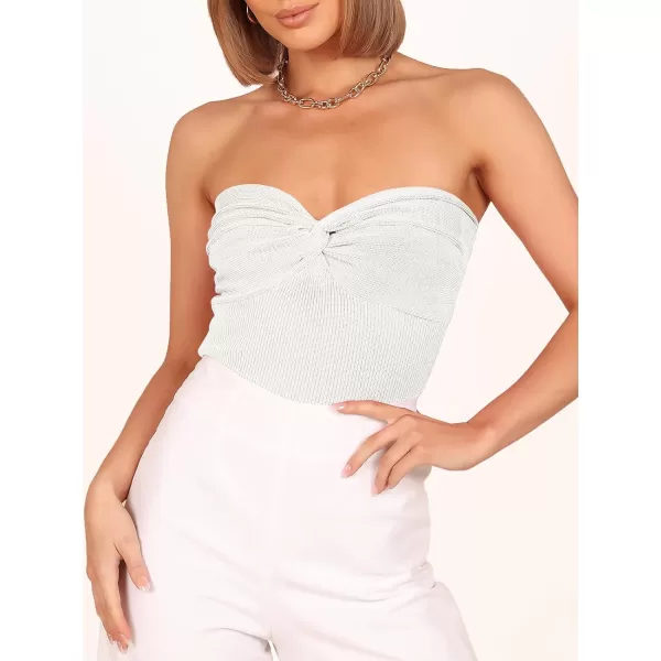 Caracilia Women's Strapless Tube Tops Sexy Sweetheart Neck Ribbed Knit Twist Knot Front Sleeveless Y2K Corset Crop Tank Top