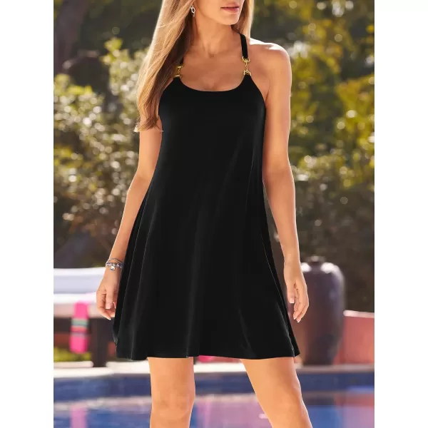 Caracilia Women's Summer 2023 Beach Dresses Scoop Neck Sleeveless Swing Short Sundress for Tropical Vacation