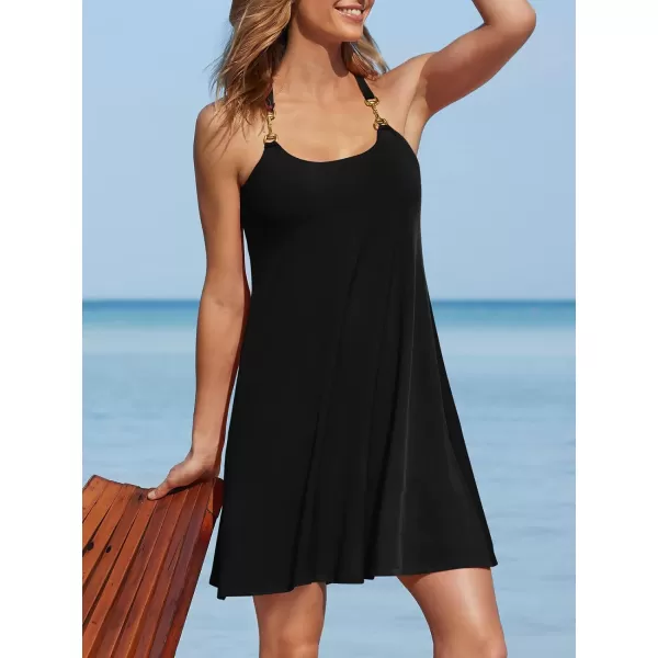 Caracilia Women's Summer 2023 Beach Dresses Scoop Neck Sleeveless Swing Short Sundress for Tropical Vacation