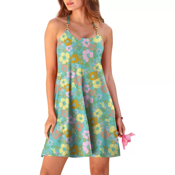 Caracilia Women's Summer 2023 Beach Dresses Scoop Neck Sleeveless Swing Short Sundress for Tropical Vacation
