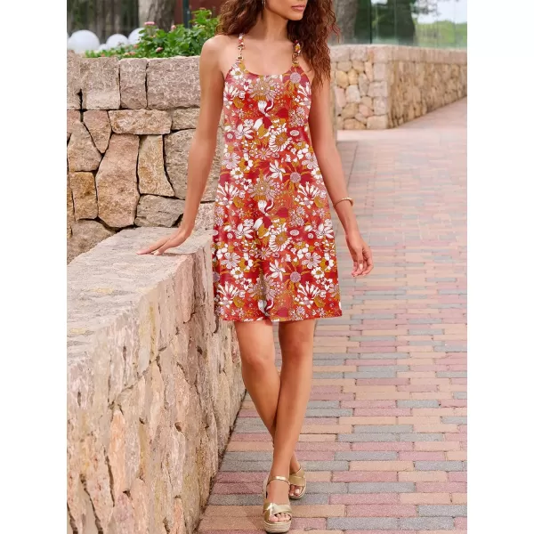 Caracilia Women's Summer 2023 Beach Dresses Scoop Neck Sleeveless Swing Short Sundress for Tropical Vacation