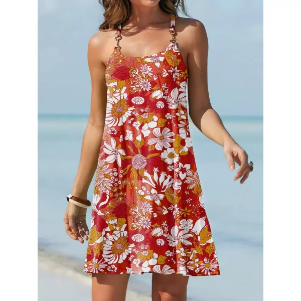 Caracilia Women's Summer 2023 Beach Dresses Scoop Neck Sleeveless Swing Short Sundress for Tropical Vacation