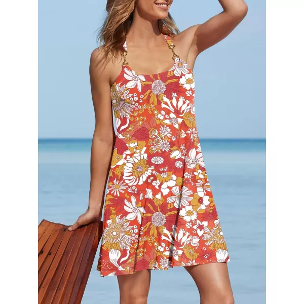 Caracilia Women's Summer 2023 Beach Dresses Scoop Neck Sleeveless Swing Short Sundress for Tropical Vacation