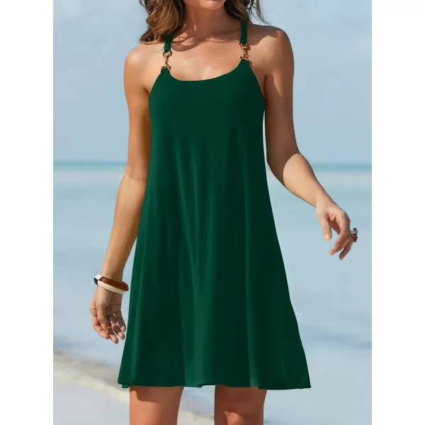 Caracilia Women's Summer 2023 Beach Dresses Scoop Neck Sleeveless Swing Short Sundress for Tropical Vacation