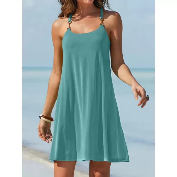 Caracilia Women's Summer 2023 Beach Dresses Scoop Neck Sleeveless Swing Short Sundress for Tropical Vacation