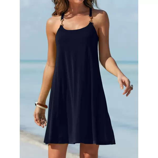 Caracilia Women's Summer 2023 Beach Dresses Scoop Neck Sleeveless Swing Short Sundress for Tropical Vacation