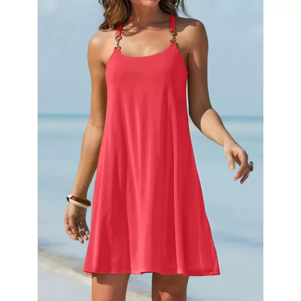 Caracilia Women's Summer 2023 Beach Dresses Scoop Neck Sleeveless Swing Short Sundress for Tropical Vacation