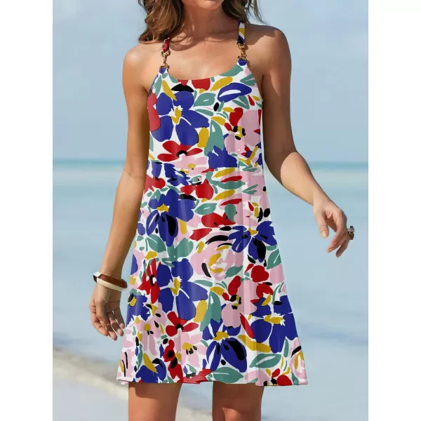 Caracilia Women's Summer 2023 Beach Dresses Scoop Neck Sleeveless Swing Short Sundress for Tropical Vacation