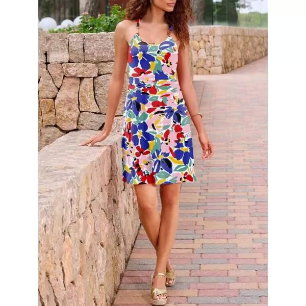 Caracilia Women's Summer 2023 Beach Dresses Scoop Neck Sleeveless Swing Short Sundress for Tropical Vacation