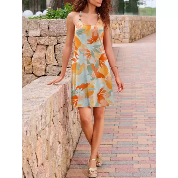 Caracilia Women's Summer 2023 Beach Dresses Scoop Neck Sleeveless Swing Short Sundress for Tropical Vacation