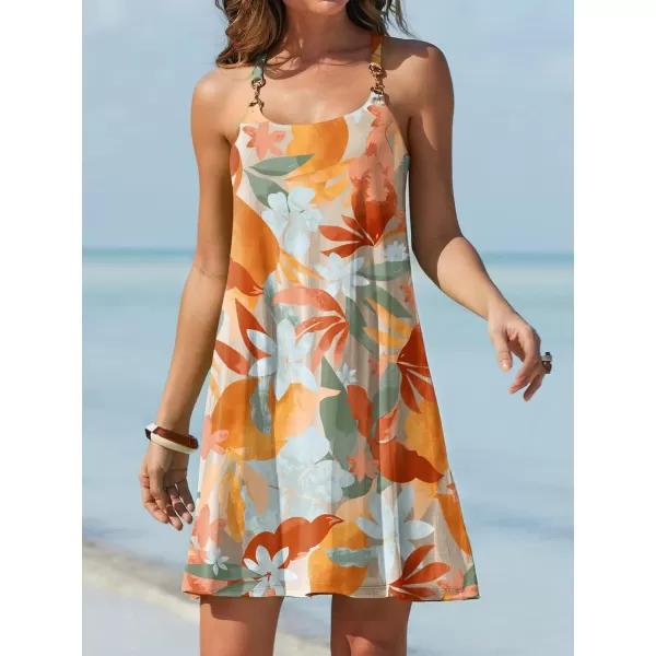 Caracilia Women's Summer 2023 Beach Dresses Scoop Neck Sleeveless Swing Short Sundress for Tropical Vacation