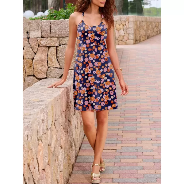 Caracilia Women's Summer 2023 Beach Dresses Scoop Neck Sleeveless Swing Short Sundress for Tropical Vacation