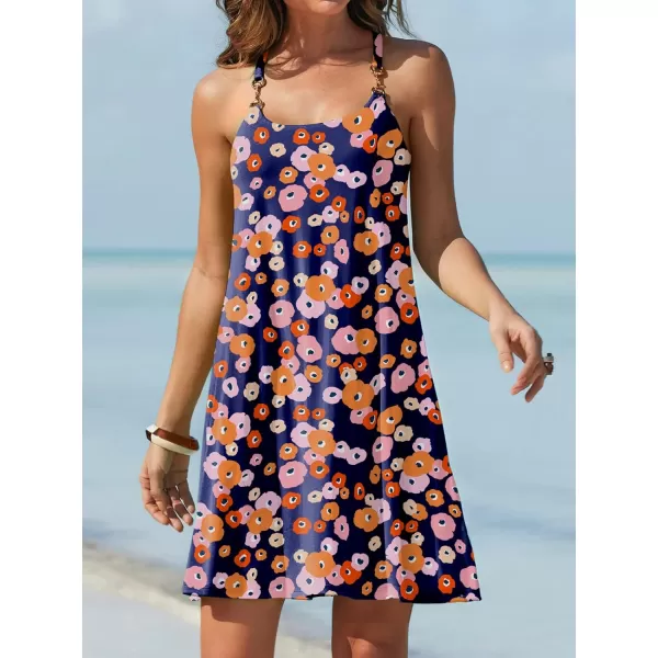 Caracilia Women's Summer 2023 Beach Dresses Scoop Neck Sleeveless Swing Short Sundress for Tropical Vacation