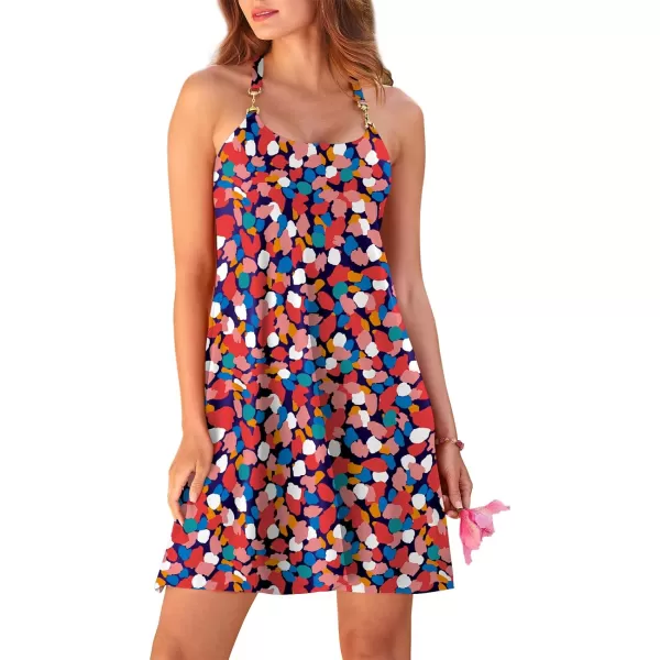 Caracilia Women's Summer 2023 Beach Dresses Scoop Neck Sleeveless Swing Short Sundress for Tropical Vacation