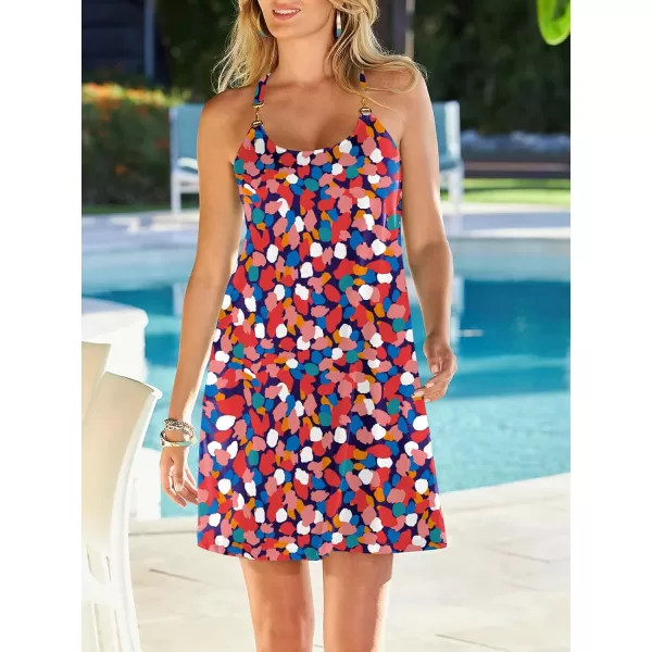 Caracilia Women's Summer 2023 Beach Dresses Scoop Neck Sleeveless Swing Short Sundress for Tropical Vacation