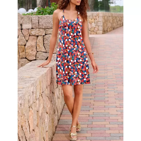 Caracilia Women's Summer 2023 Beach Dresses Scoop Neck Sleeveless Swing Short Sundress for Tropical Vacation