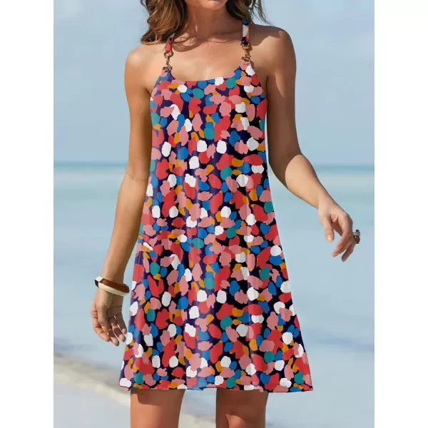 Caracilia Women's Summer 2023 Beach Dresses Scoop Neck Sleeveless Swing Short Sundress for Tropical Vacation