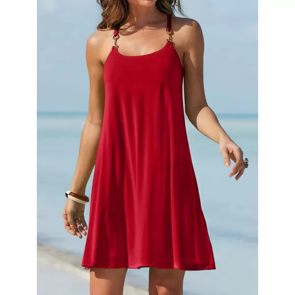 Caracilia Women's Summer 2023 Beach Dresses Scoop Neck Sleeveless Swing Short Sundress for Tropical Vacation