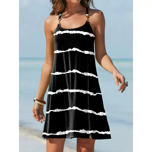 Caracilia Women's Summer 2023 Beach Dresses Scoop Neck Sleeveless Swing Short Sundress for Tropical Vacation