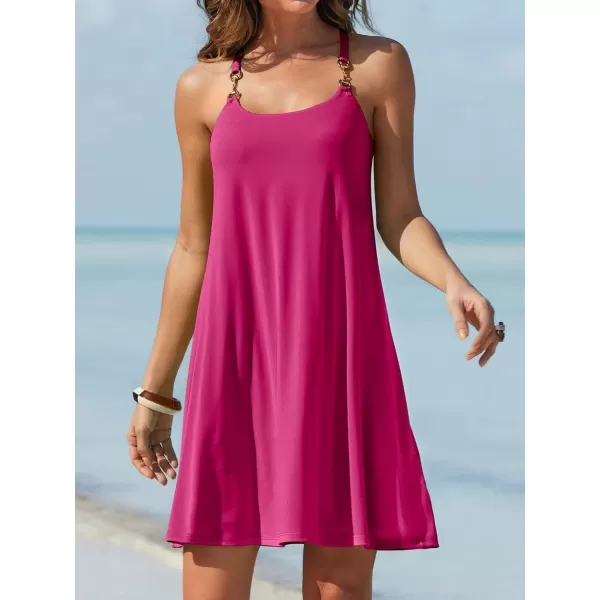 Caracilia Women's Summer 2023 Beach Dresses Scoop Neck Sleeveless Swing Short Sundress for Tropical Vacation