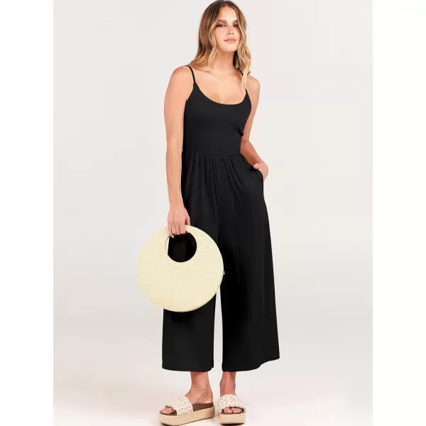 Caracilia Women's Summer Casual Jumpsuit Sleeveless Loose Wide Leg Pants Beach Jumpsuits with Pockets