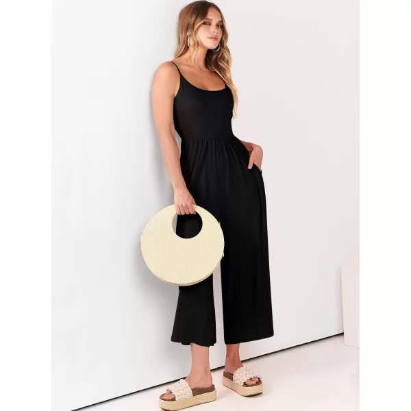 Caracilia Women's Summer Casual Jumpsuit Sleeveless Loose Wide Leg Pants Beach Jumpsuits with Pockets