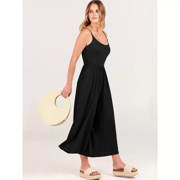 Caracilia Women's Summer Casual Jumpsuit Sleeveless Loose Wide Leg Pants Beach Jumpsuits with Pockets