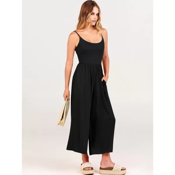 Caracilia Women's Summer Casual Jumpsuit Sleeveless Loose Wide Leg Pants Beach Jumpsuits with Pockets
