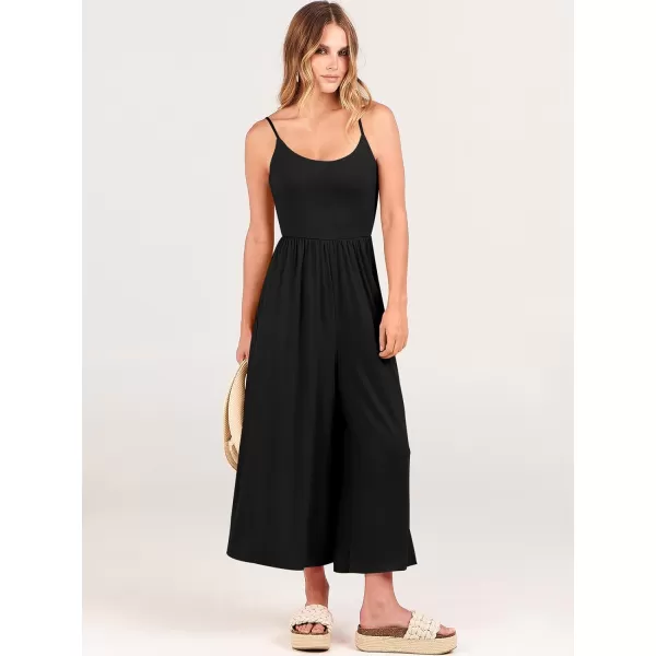 Caracilia Women's Summer Casual Jumpsuit Sleeveless Loose Wide Leg Pants Beach Jumpsuits with Pockets