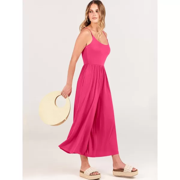 Caracilia Women's Summer Casual Jumpsuit Sleeveless Loose Wide Leg Pants Beach Jumpsuits with Pockets