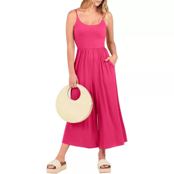 Caracilia Women's Summer Casual Jumpsuit Sleeveless Loose Wide Leg Pants Beach Jumpsuits with Pockets