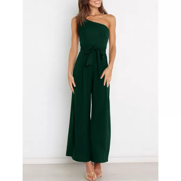 Caracilia Women's Summer Dressy One Shoulder Strap Tie Waist Zipper Back Wide Leg Jumpsuit Rompers with Pockets