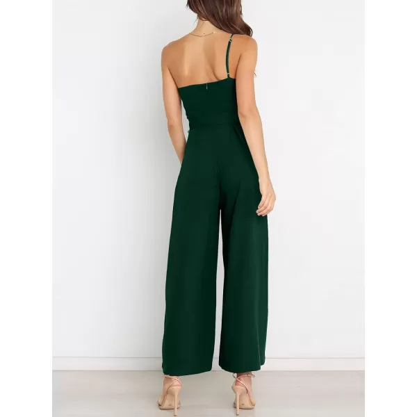 Caracilia Women's Summer Dressy One Shoulder Strap Tie Waist Zipper Back Wide Leg Jumpsuit Rompers with Pockets