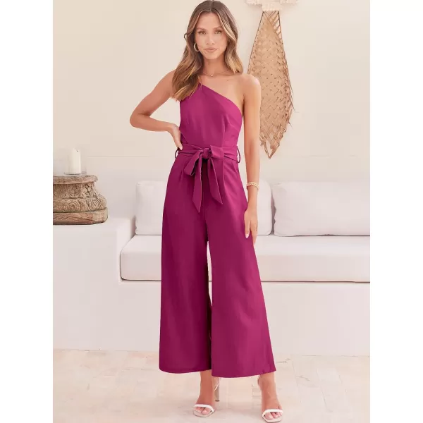 Caracilia Women's Summer Dressy One Shoulder Strap Tie Waist Zipper Back Wide Leg Jumpsuit Rompers with Pockets