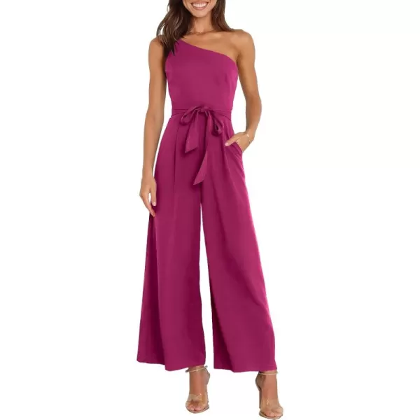 Caracilia Women's Summer Dressy One Shoulder Strap Tie Waist Zipper Back Wide Leg Jumpsuit Rompers with Pockets