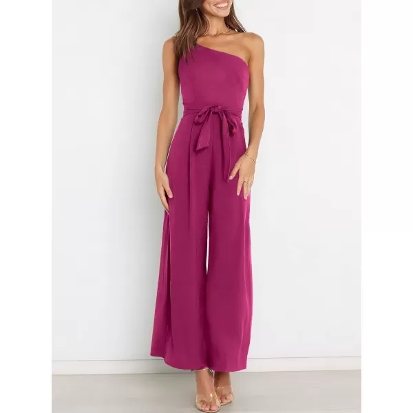 Caracilia Women's Summer Dressy One Shoulder Strap Tie Waist Zipper Back Wide Leg Jumpsuit Rompers with Pockets