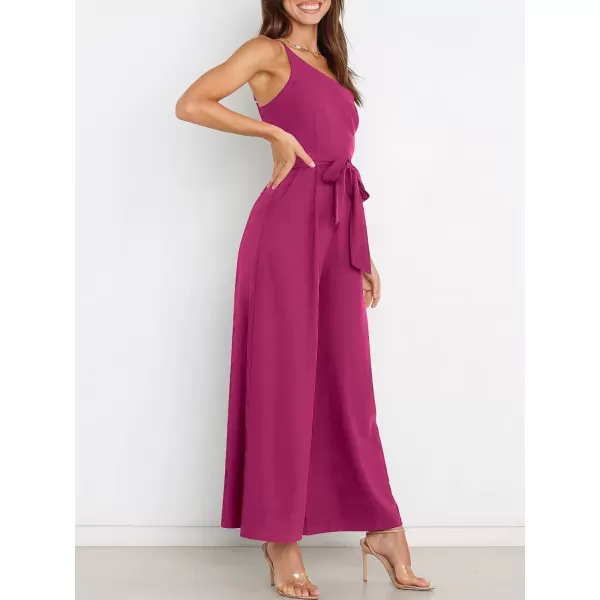Caracilia Women's Summer Dressy One Shoulder Strap Tie Waist Zipper Back Wide Leg Jumpsuit Rompers with Pockets