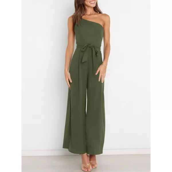 Caracilia Women's Summer Dressy One Shoulder Strap Tie Waist Zipper Back Wide Leg Jumpsuit Rompers with Pockets