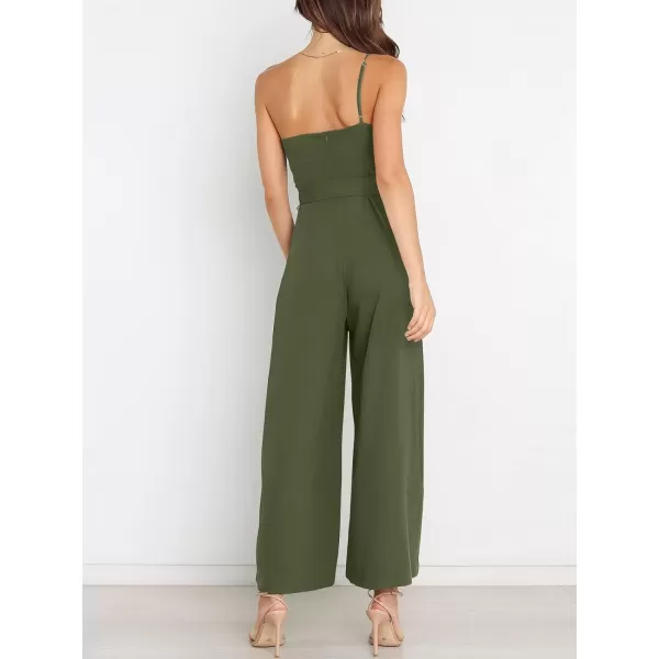 Caracilia Women's Summer Dressy One Shoulder Strap Tie Waist Zipper Back Wide Leg Jumpsuit Rompers with Pockets