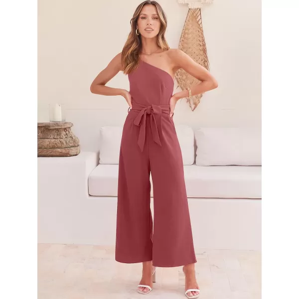 Caracilia Women's Summer Dressy One Shoulder Strap Tie Waist Zipper Back Wide Leg Jumpsuit Rompers with Pockets